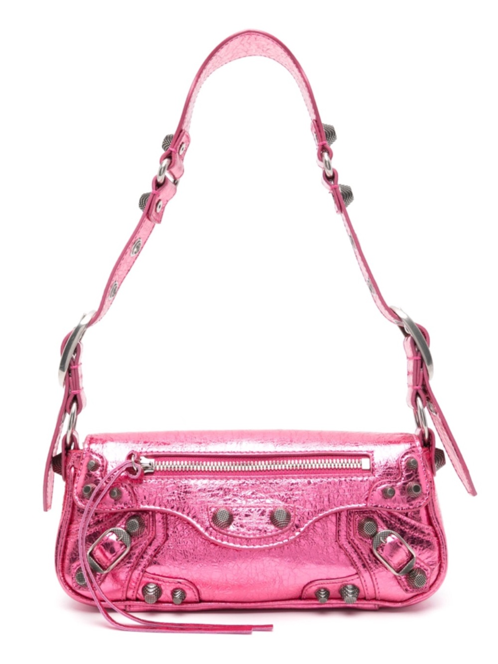 Balenciaga XSmall Le Cagole Metallic Leather Shoulder Bag Pink NEW